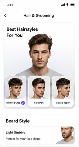 Hair and grooming screen in the Prime Looks app