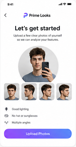 Upload photos screen in the Prime Looks app